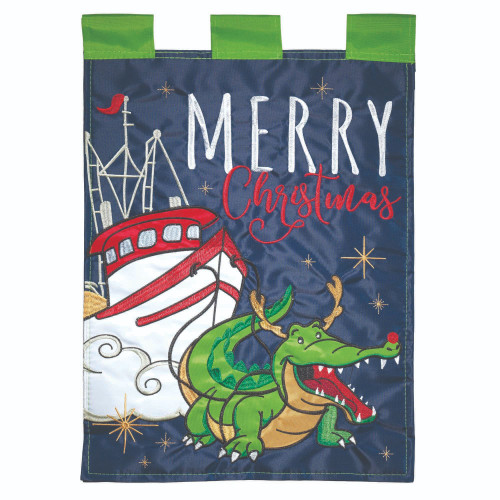 Merry Christmas Shrimp Boat Alligator Double Applique Outdoor Garden Flag 18" x 13" - IMAGE 1