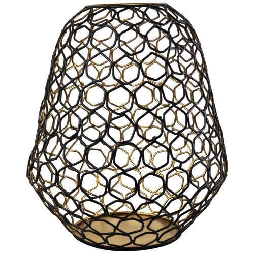 Large Geometric Cage Iron Pillar Candle Holder - 14.25" - Black and Gold - IMAGE 1