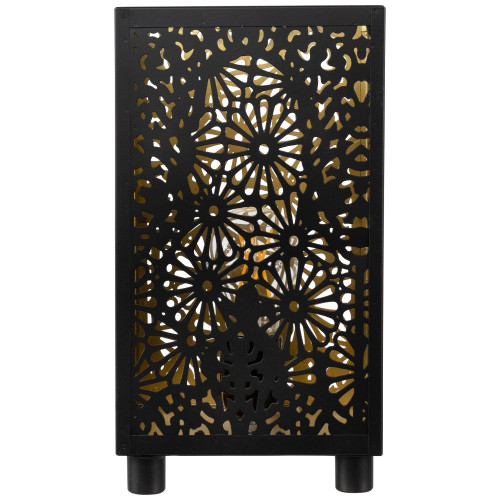 Floral Laser-Cut Iron Table Lamp  - 11" - Black and Gold - IMAGE 1