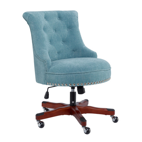 Tufted Plush Office Chair - 39.75" - Aqua Blue and Brown - IMAGE 1