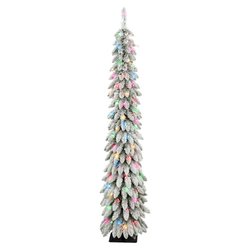 Pre-Lit Pencil Flocked Alpine Artificial Christmas Tree - 6’ - Multi-Color Light - IMAGE 1