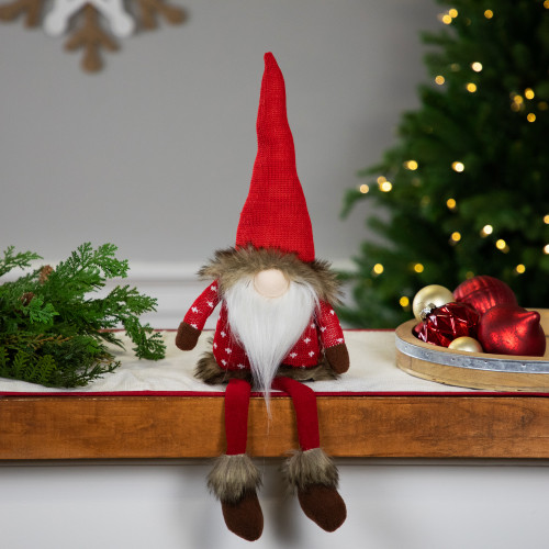 Sitting Plush Gnome with Dangling Legs Christmas Figure - 22" - Red - IMAGE 1