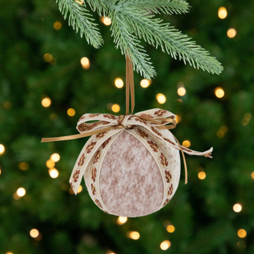 Embroidered Leaves Fuzzy Christmas Ball Ornaments - 3" - Mauve - Set of 6 - IMAGE 1
