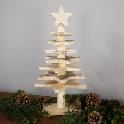 Star Cut-Outs Wooden Tree Christmas Decoration - 16" - IMAGE 1