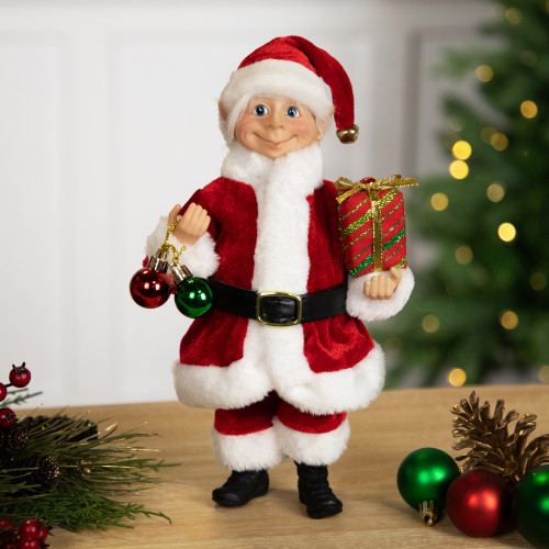 Santa Elf with Gift Christmas Figure - 14" - IMAGE 1