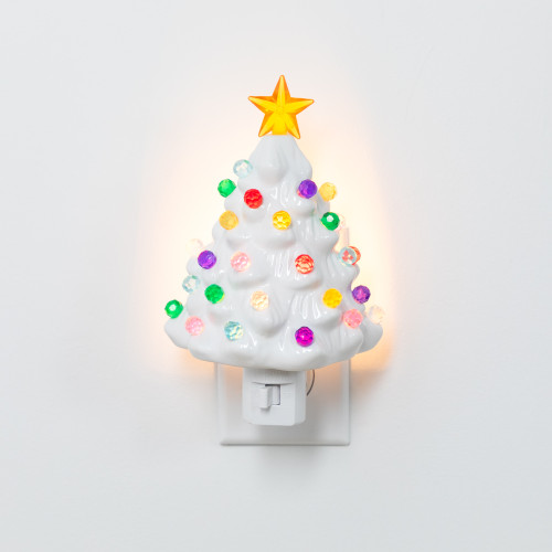 Retro Tree Ceramic Christmas Night Light - 7" - White - IMAGE 1