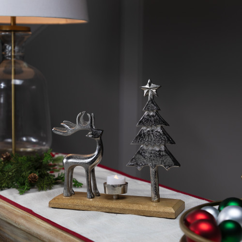 Reindeer and Tree Metal Christmas Tealight Holder - 10.5" - IMAGE 1