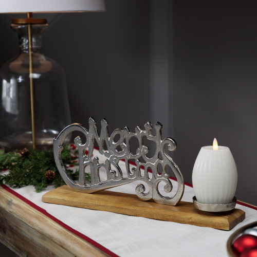 "Merry Christmas" Metal Sign Votive Candle Holder -15.5" - IMAGE 1