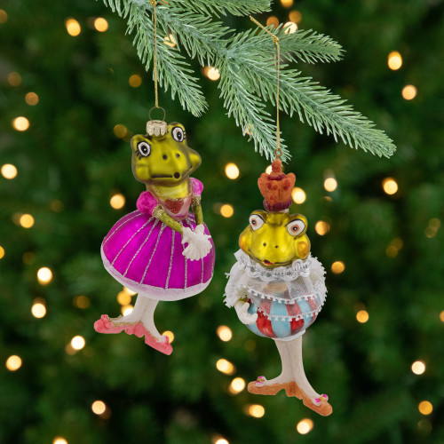 Royal Ballerina Frogs Glass Christmas Ornaments  - 6" - Multicolor - Set of 2 - IMAGE 1