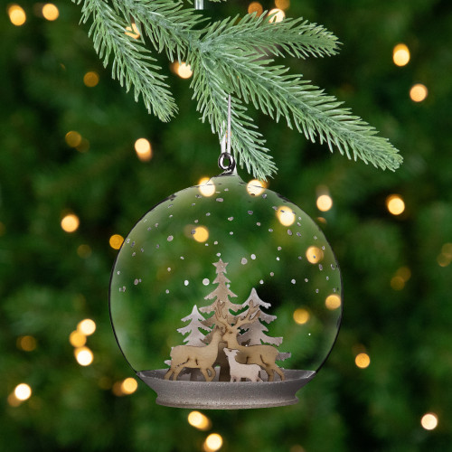 Deer Family in Snow Glass Globe Christmas Ornament  - 4.75" - IMAGE 1