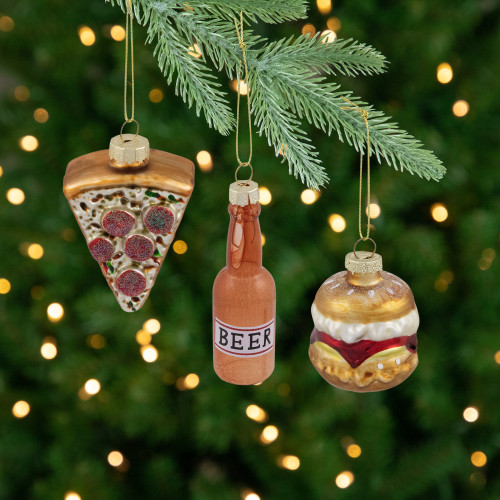 3.5" Pizza Burger and Beer Glass Christmas Ornaments - Set of 3 - IMAGE 1
