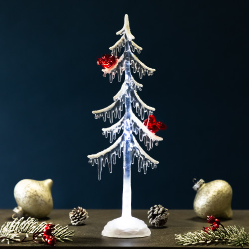 LED Lighted Acrylic Icicle Tree with Cardinals Christmas Decoration - 14" - IMAGE 1