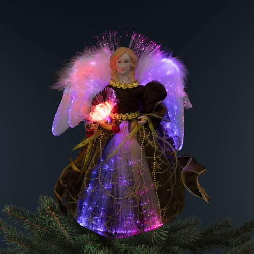 Color Changing Fiber Optic Christmas Angel Tree Topper - 12" - Brown - IMAGE 1
