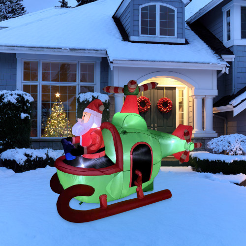 Lighted Inflatable Santa with Helicopter Outdoor Christmas Decoration -7' - IMAGE 1