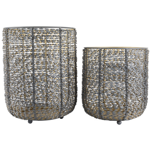 Twisted Iron Pillar Candle Holders - 10.25" - Gray and Gold Finish - Set of 2 - IMAGE 1