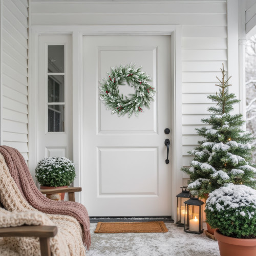 Real Touch™️ Flocked Wind River Fir with Berries Artificial Christmas Wreath - 24" - Unlit - IMAGE 1