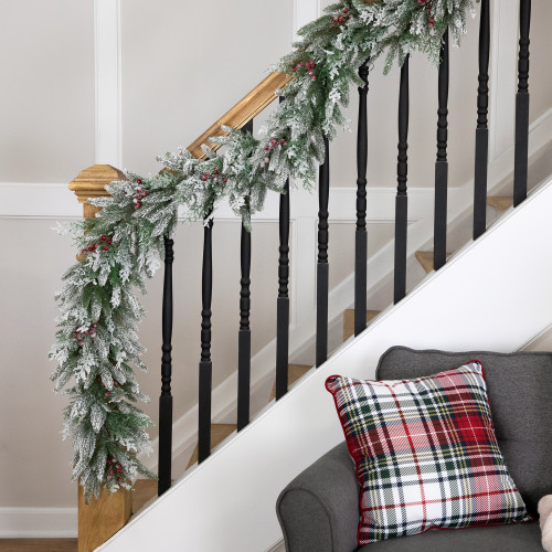 Real Touch™️ Flocked Wind River Fir with Berries Artificial Christmas Garland - 7' x 12"  - Unlit - IMAGE 1