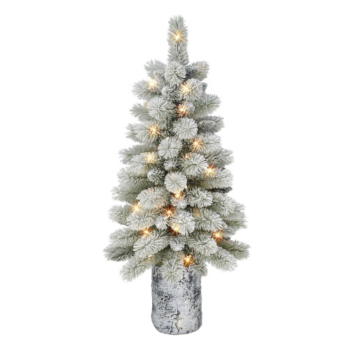 Pre-lit Potted Flocked Norwegian Pine Christmas Tree - 3.5’ - Warm Lights - IMAGE 1
