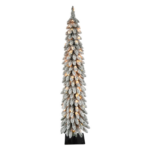 Pre-lit Pencil Artificial Flocked Alpine Christmas Tree - 5’ - Clear Lights - IMAGE 1