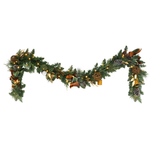 Pre-Lit Artificial Christmas Garland with Bells and Ribbon - 9' x 10" - Clear Lights - IMAGE 1