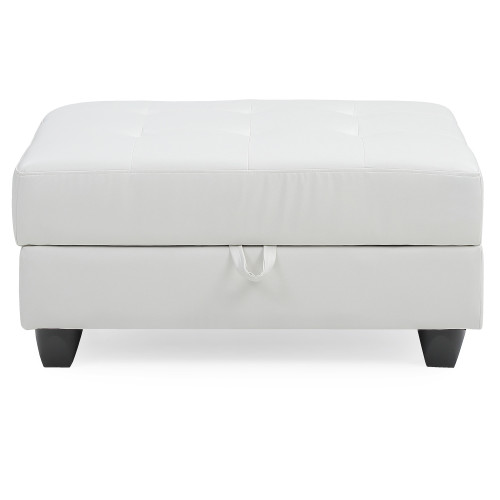 Tufted Faux Leather Storage Ottoman - 37" - White - IMAGE 1