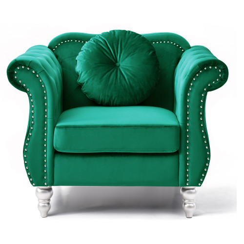 Tufted Velvet Accent Chair with Round Pillow - 39" - Green - IMAGE 1
