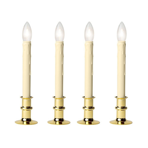 Adjustable LED Lighted Window Candles with Timer - 13" - Cream and Brass Finish - Set of 4 - IMAGE 1