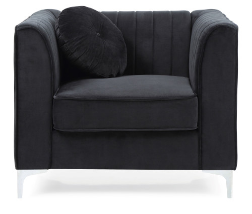 Velvet Tufted Channel Quilted Accent Chair with Round Throw Pillow - 40" - Black - IMAGE 1