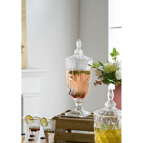 Lidded Diamond Glass Dispenser with Pedestal - 19" - Clear - IMAGE 1