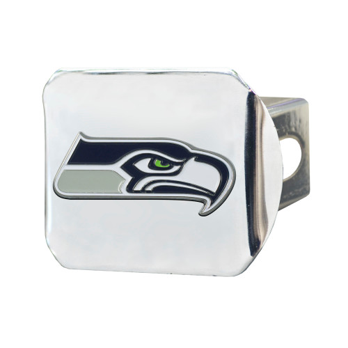 NFL Seattle Seahawks Chrome Automobile Hitch Cover - 4” - Silver and Blue - IMAGE 1