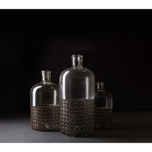 Glass Tabletop Bottle Vase - 12" - Clear and Black - IMAGE 1