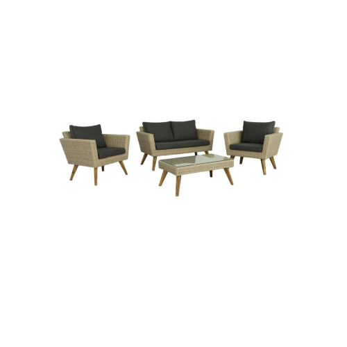 Wicker Outdoor Patio Conversation Set - 4-Piece - Gray and Beige - IMAGE 1