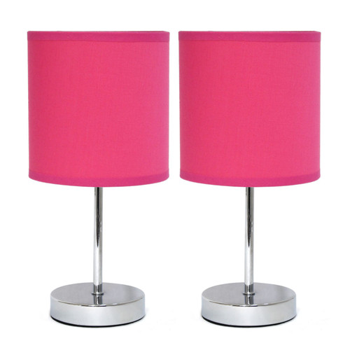 Mini Table Lamps with Drum Shade - 11" - Silver and Hot Pink - Set of 2 - IMAGE 1