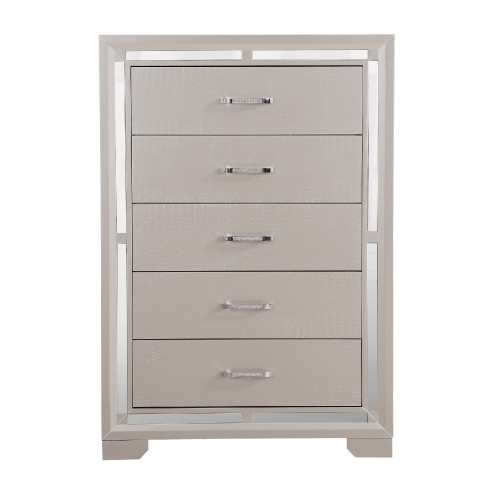 5-Drawer Wooden Bedroom Chest Dresser- 48" - Silver Champagne - IMAGE 1
