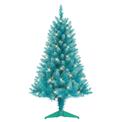 Pre-lit Medium Teal Blue Artificial Pine Christmas Tree - 4' - Clear Lights - IMAGE 1
