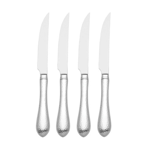 Set of 4 Gray and Silver Elegant Hammered Antique Steak Knife, 9.75" - IMAGE 1