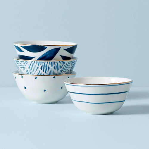 Set of 4 Blue and White Blue Bay Dessert Bowl Set, 4.5" - IMAGE 1