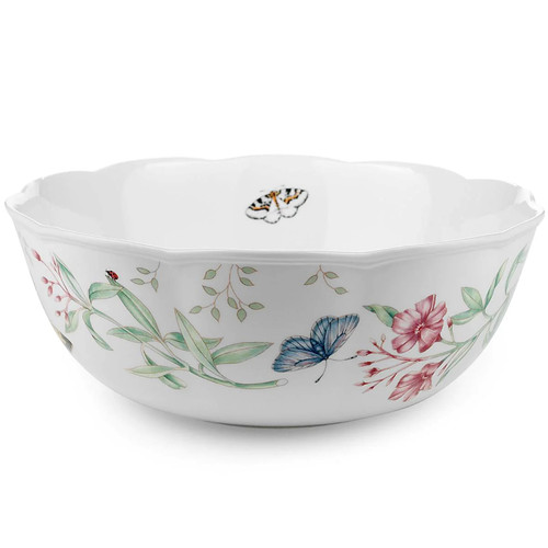 10" White and Green Butterfly Meadow Large Serving Bowl - IMAGE 1