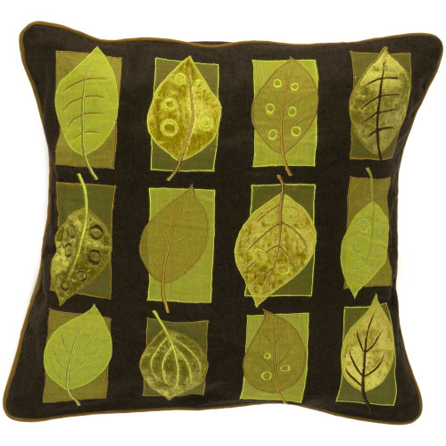 22" Brown and Olive Green Leave Square Throw Pillow - IMAGE 1