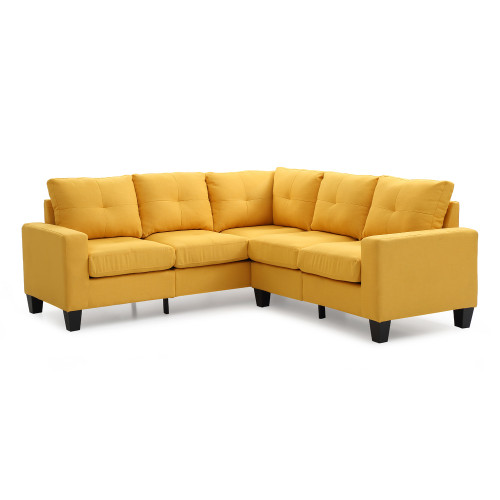 Tufted Faux Leather L Shape Sectional Sofa - 82" - Yellow - IMAGE 1