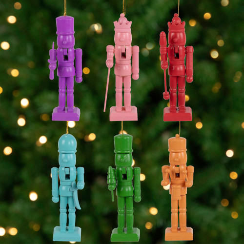 Nutcracker Wooden Christmas Ornaments - 5" - Multicolor - Set of 6 - IMAGE 1