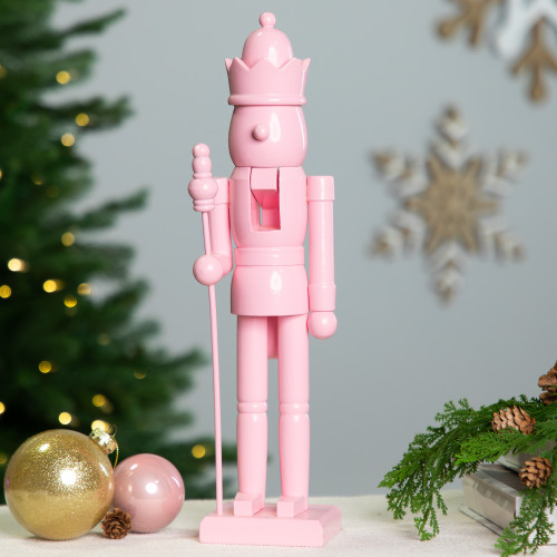 Nutcracker King with Scepter and Crown Standing Christmas Figure - 15" - Pink - IMAGE 1