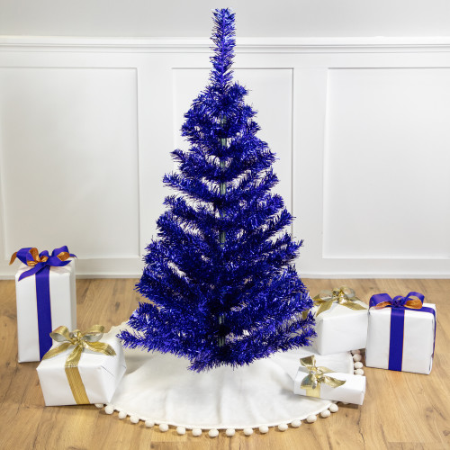 Artificial Tinsel Christmas Tree - 3' - Deep Blue - Unlit - IMAGE 1