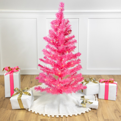 Pre-Lit Tinsel Artificial Christmas Tree - 3' - Pink - Clear Lights - IMAGE 1