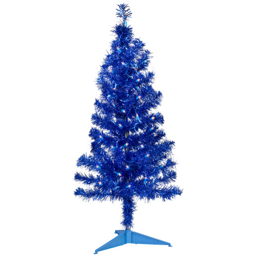 Pre-Lit Artificial Tinsel Christmas Tree - 3' - Blue - Clear Lights - IMAGE 1