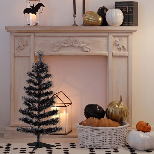 Artificial Tinsel Halloween Tree - 3' - Black - Unlit - IMAGE 1