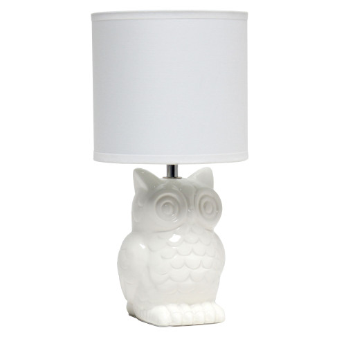 Tall Ceramic Owl Bedside Table Desk Lamp with Drum Shade - 12.75" - Cream - IMAGE 1
