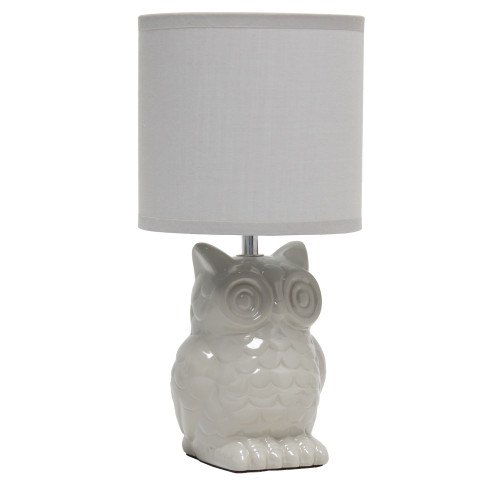 Tall Ceramic Owl Bedside Table Desk Lamp with Drum Shade - 12.75" - Gray - IMAGE 1