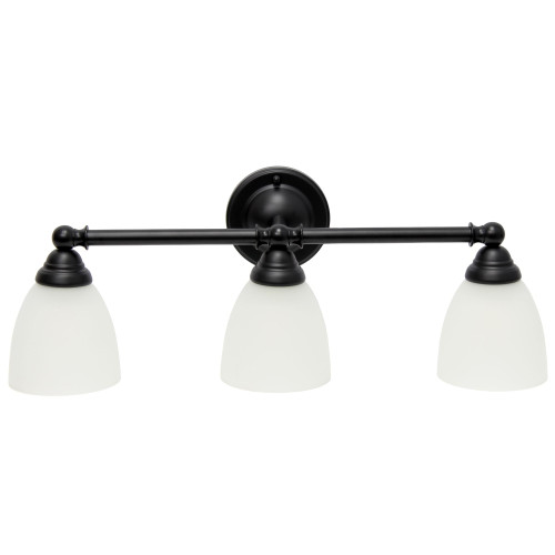 Wall Mounted Three Light Vanity Fixture with Translucent Glass Shade - 25" -  Black and White - IMAGE 1