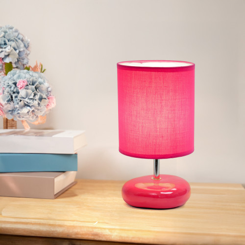 Mini Round Rock Ceramic Table Lamp with Drum Shade - 10.25" - Pink - IMAGE 1